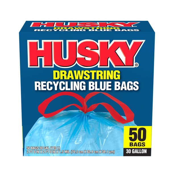 Husky 30 Gal Drawstring 50 Ct Blue Recycling Bag