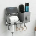 thumbnail image 5 of Kraoden No Drill Wall Mounted Hair Dryer Holder, Multifunctional Bathroom Storage Rack with Hooks and Phone Support, Space Saving Hair Dryer Organizer for Toiletries, 5 of 6