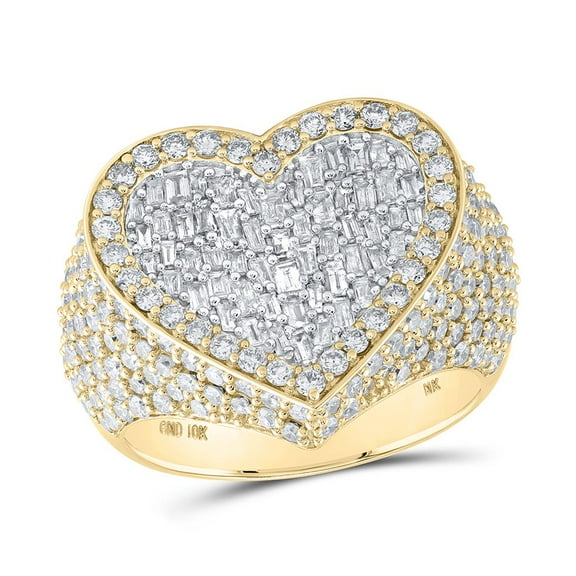 10K Yellow Gold Genuine Baguette Diamond Women's Cluster Big Heart Ring 2.75 CT