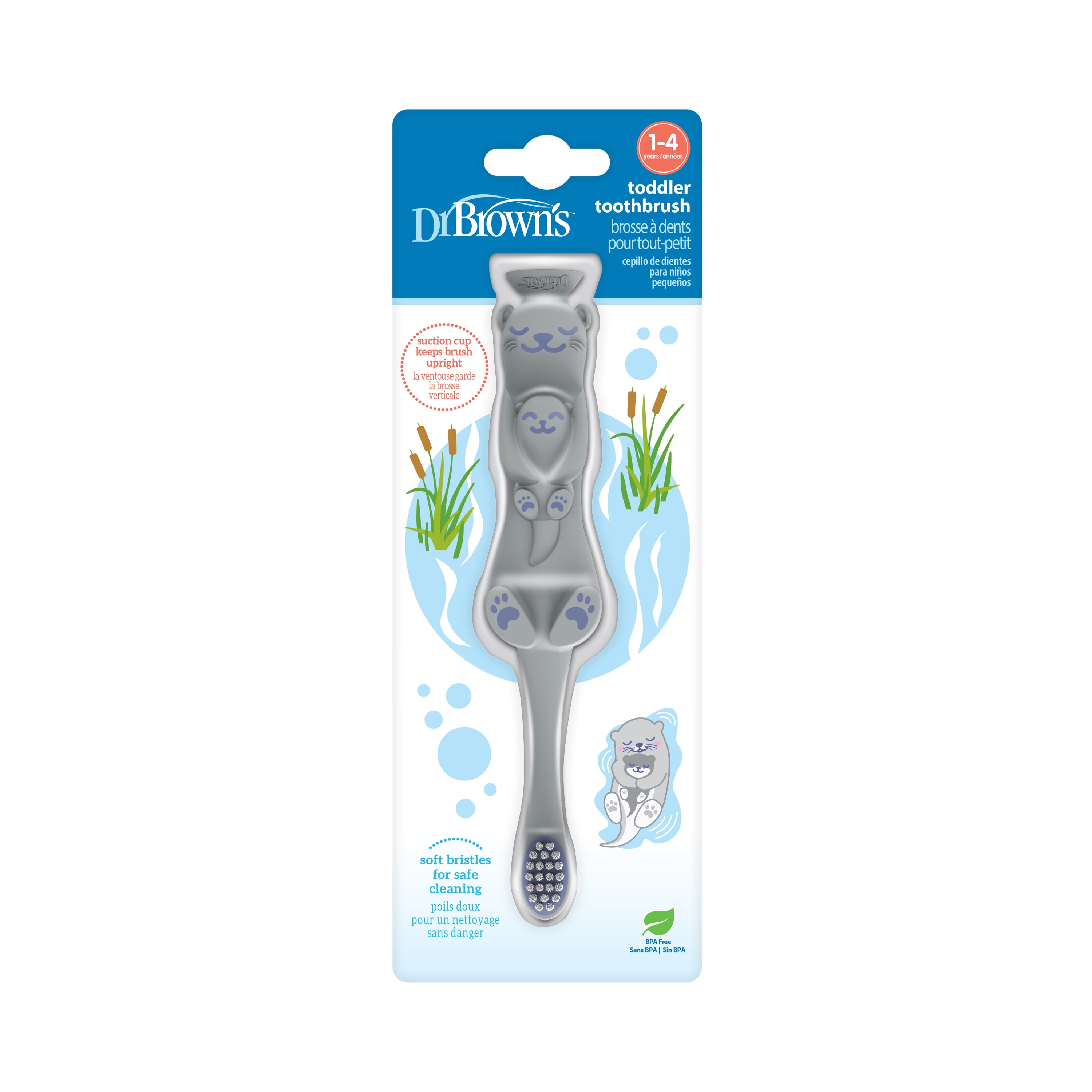 Dr. Brown's Baby & Toddler Training Toothbrush with Soft Bristles, Gray Otter, 1-4 Years, 1 Pack