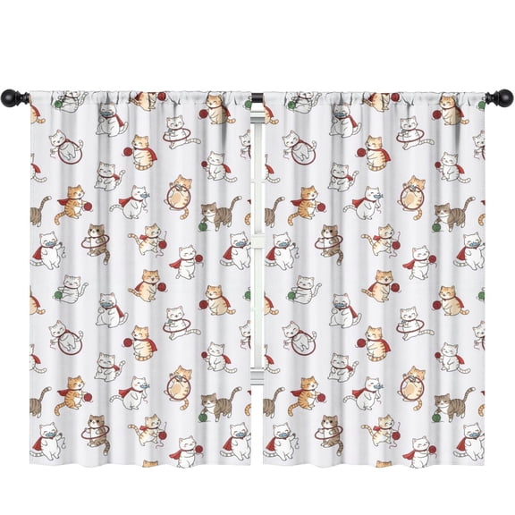 Blackout Kids Curtains,Cat and Yarn White Pattern Children's Insulated Curtains Set Of 2,Bedroom Essentials,Toddler Room Decor 52"x84"