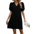 thumbnail image 2 of Gamivast Little Dress for Women Short Puff Sleeve V-Neck Jacquard Textured Tunic Dress Loose Fit Solid Short Dress Casual Daily Work Office Date, 2 of 7