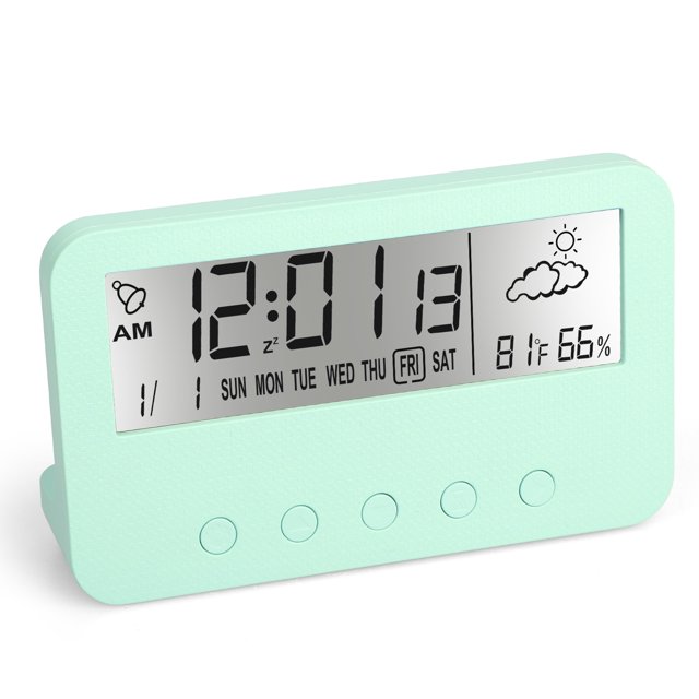 Petit Réveil, Horloge de Voyage Numérique Rétroéclairée Calendrier Horaire Minuterie de Température Horloge LCD avec Mode Snooze, Réveil Lumineux à Piles pour Chambre Bureau