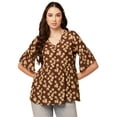 thumbnail image 1 of Moomaya Women Printed Summer Tunic Top V Neck Button Down Flutter Elbow Sleeves Flared Top, 1 of 8