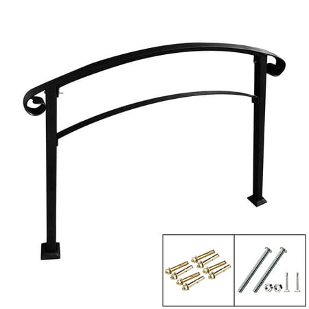 TC-HOME Arch Stair Handrail Matte Black Iron DIY Hand Rail with Installation Kit fit for Outdoor / Indoor 3 or 4 Steps Porch Stair