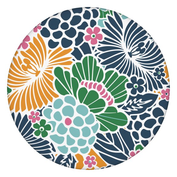 Allover Botanical Print Round Tablecloth with Elastic Fit, Made from Easy Care Polyester, Fits 44-52 Inch Tables for Home or Garden