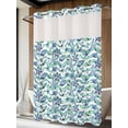 thumbnail image 2 of No Hook Shower Curtain with Snap-in Liner, Blue Starfish Anchor Waterproof Fabric Bathroom Curtains, Summer Coastal Teal Waves Stripe Bath Curtains & Mesh Top Window 72"x84" Long, 2 of 9