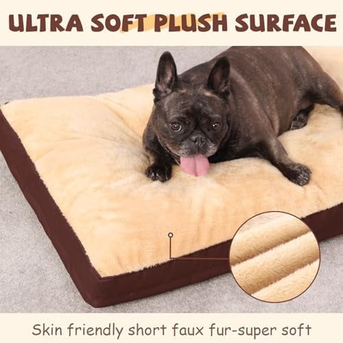 Dog Crate Bed Waterproof Deluxe Plush Dog Beds with Removable Washable Cover Anti-Slip Bottom Pet Sleeping Mattress for Large, Medium, Jumbo, Small Dogs, 29 x 18 inch, Brown