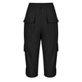 thumbnail image 4 of Women's Capri Pants Travel Hiking Straight Leg Joggers Casual Summer Drawstring Cropped Pants with Pockets Black L, 4 of 5