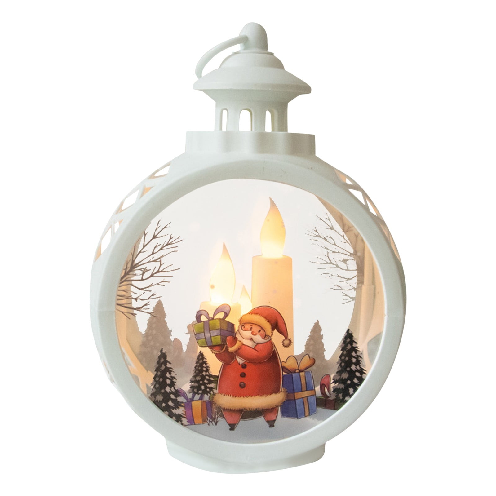Christmas Glass Lantern Vintage Xmas Ornament Candle with LED Home Decoration 