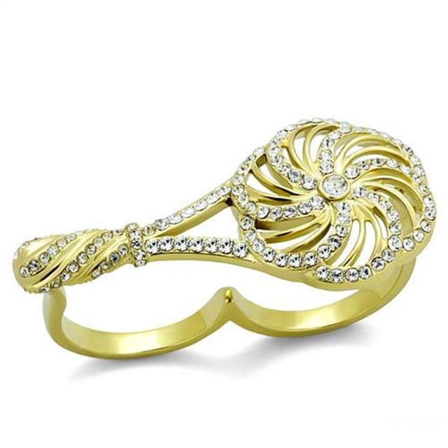 Bague en Acier Inoxydable IP Gold avec Cristal de Qualité Supérieure en Transparent - Taille 5