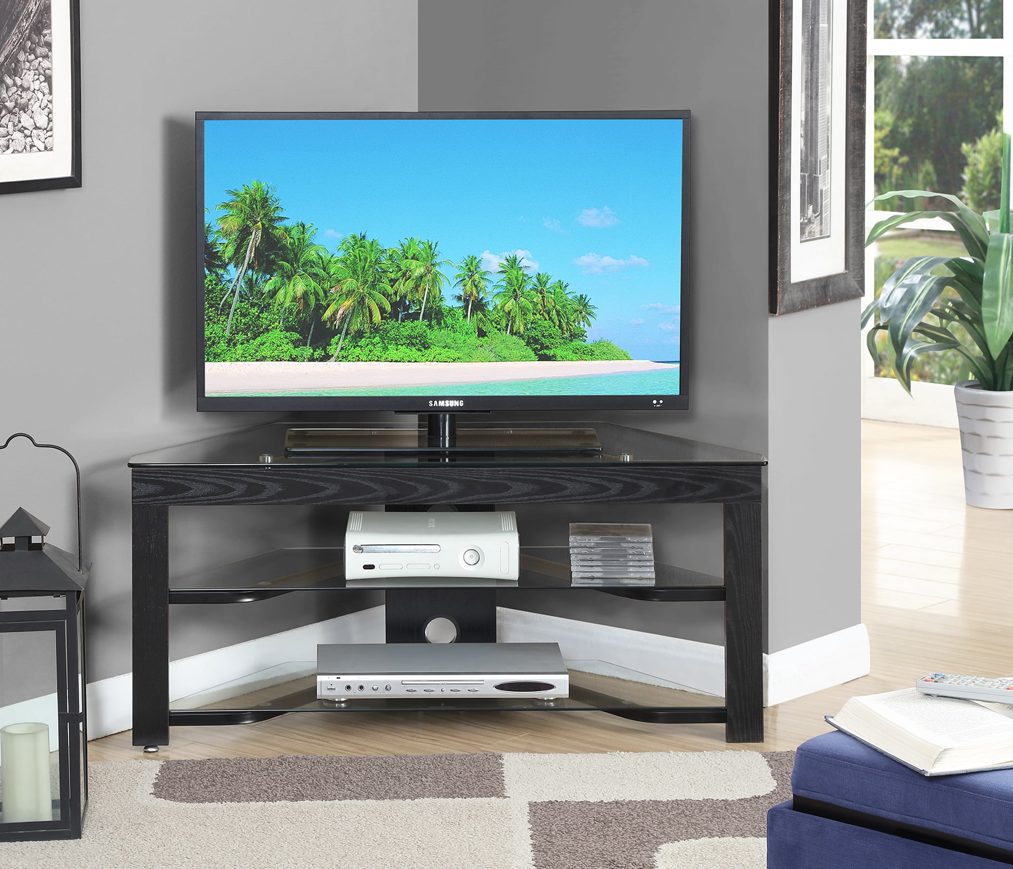 Accsense Modern Glass/Wood 46" LCD/LED TV Corner Stand