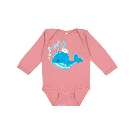 

Inktastic Cute Blue Whale in Nautical Hat Gift Baby Boy or Baby Girl Long Sleeve Bodysuit