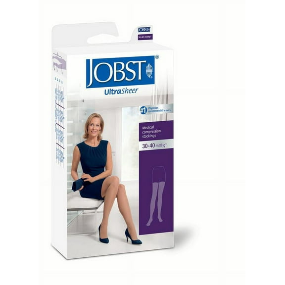 Jobst UltraSheer 30-40 Closed Toe Thigh High Compression Stockings w/Lace Band Black Small Petite