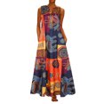 thumbnail image 3 of Robe d'Été Imprimée Col en V pour Femmes Fête Banquet Design Simple Vêtements Mode Filles Robes Sans Manches Polyester Vêtements de Club pour Dames Orange 2TG, 3 of 9