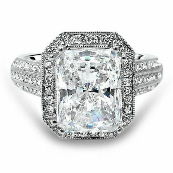 HeartsAndYou 4ct Radiant Cut Moissanite Halo Vintage Inspired Engagement Ring for Women 18k White Gold over Silver