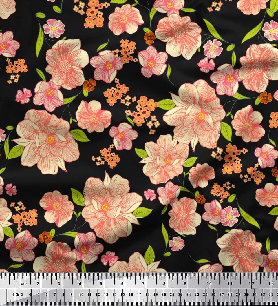 Soimoi Black Velvet Fabric Leaves & Peony Floral Print Fabric by The Yard  58 Inch Wide : : Home & Kitchen