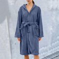 thumbnail image 6 of Long Sleeve Cotton Robes for Women Fuzzy Women's Nightgowns & Sleepshirts Oversize Length Women's Sleepwear House Womens Robe Blue, 6 of 9