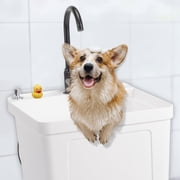 VINGLI Utility Sink Laundry Tub for Washing Room, Freestanding Utility Sink with Stainless Steel Faucet, (White, 19.7W x 18.9D x 33H)