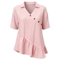 thumbnail image 5 of VBVC Women's Collared V-Neck Tunic Blouse, Ladies' Asymmetrical Button Ruffle Hem Shirt,Summer Short Sleeve Top For Women,Pink,S-2XL, 5 of 6