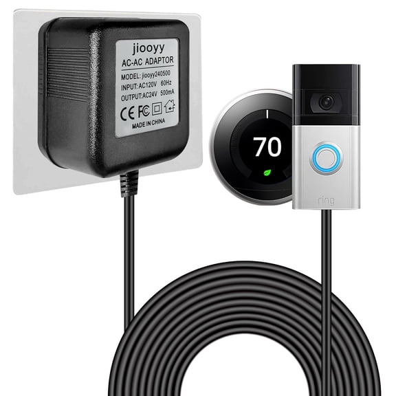 24V 500mA Doorbell Power Adapter - 26.2ft Long C Wire Power Supply, Doorbell Transformer Fits , Nest Hello, , Eufy Video Doorbells and Sensi,Nest,Honeywell Thermostat(Black)