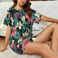 thumbnail image 6 of Bingfone Green Tropical Leaves Print Pajamas Sets for Women Soft Short-Sleeved Pjs with Lounge Shorts Two Piece Sleepwear, 6 of 8