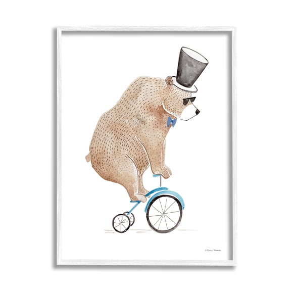 Stupell Industries Brown Bear Tricycle Top Hat Bowtie Watercolor Framed Wall Art, 11 x 14, Design by Rachel Nieman