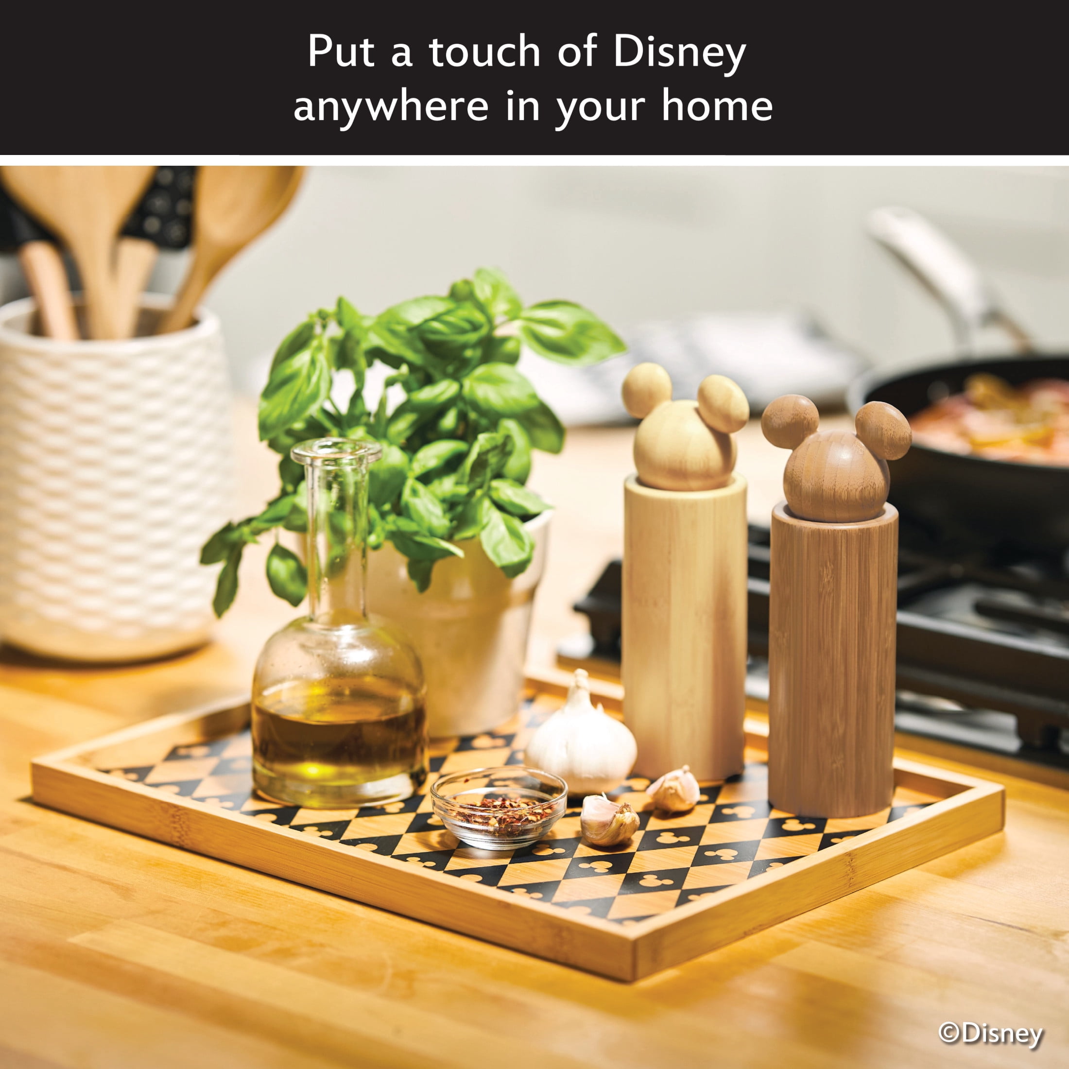 Disney Home Monochrome 13.7 Inch x 10.2 Inch, Large Serving Tray features Mickey’s iconic silhouette, Bamboo