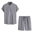 thumbnail image 1 of Birdeem Ensemble 2 Pcs d'Été pour Hommes Col Montant Mode Chemise Décontractée Manches Courtes et Shorts Ensemble Col Rabattu, 1 of 12