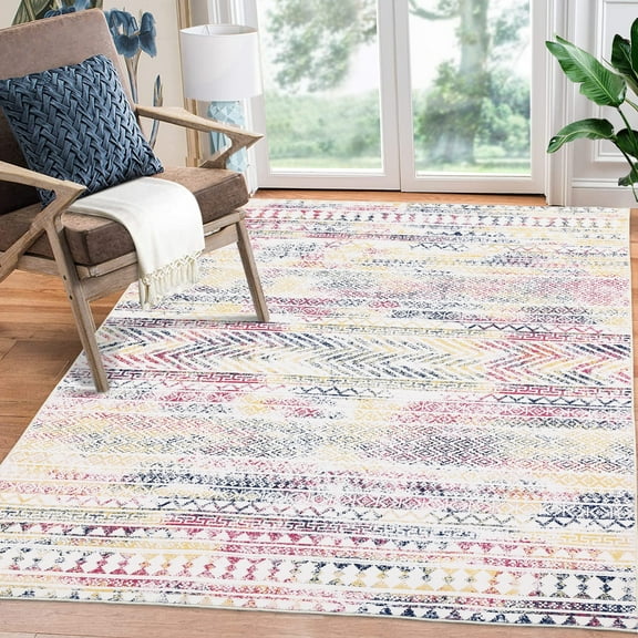 FairOnly 8'x10' Grey Area Rugs for Living Room Machine Washable Vintage Geometric Rugs Non Shedding Bedroom Area Rugs Indoor Floor Carpet