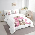 thumbnail image 3 of Homewish Boys Girls Kawaii Pink Ribbon Bow Bedding Comforter Set 7 Pieces,Animal Leopard Full Bedding Set Lightweight,Cartoon Cheetah Fitted Sheet Flat Sheet,Breathable Home Decor,Reversible, 3 of 8