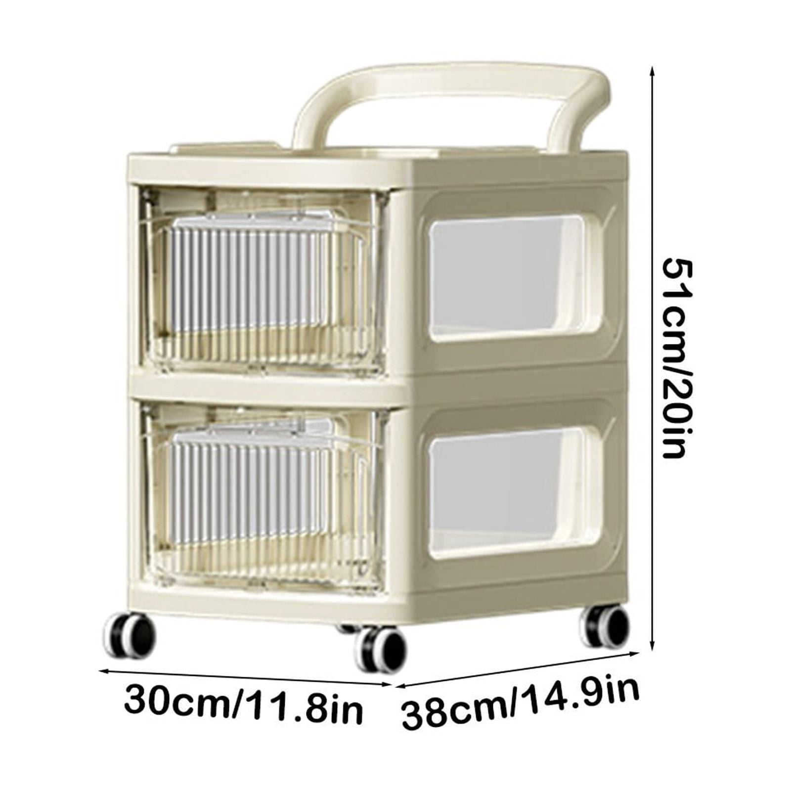 Taicans Drawer Tower,2 Drawer Storage Organzier,Clear Plastic Storage Organizer Cart,Stackable Storage Drawers,Rolling Drawer Containers with Wheels & Handle for Bathroom,Bedroom,office,S