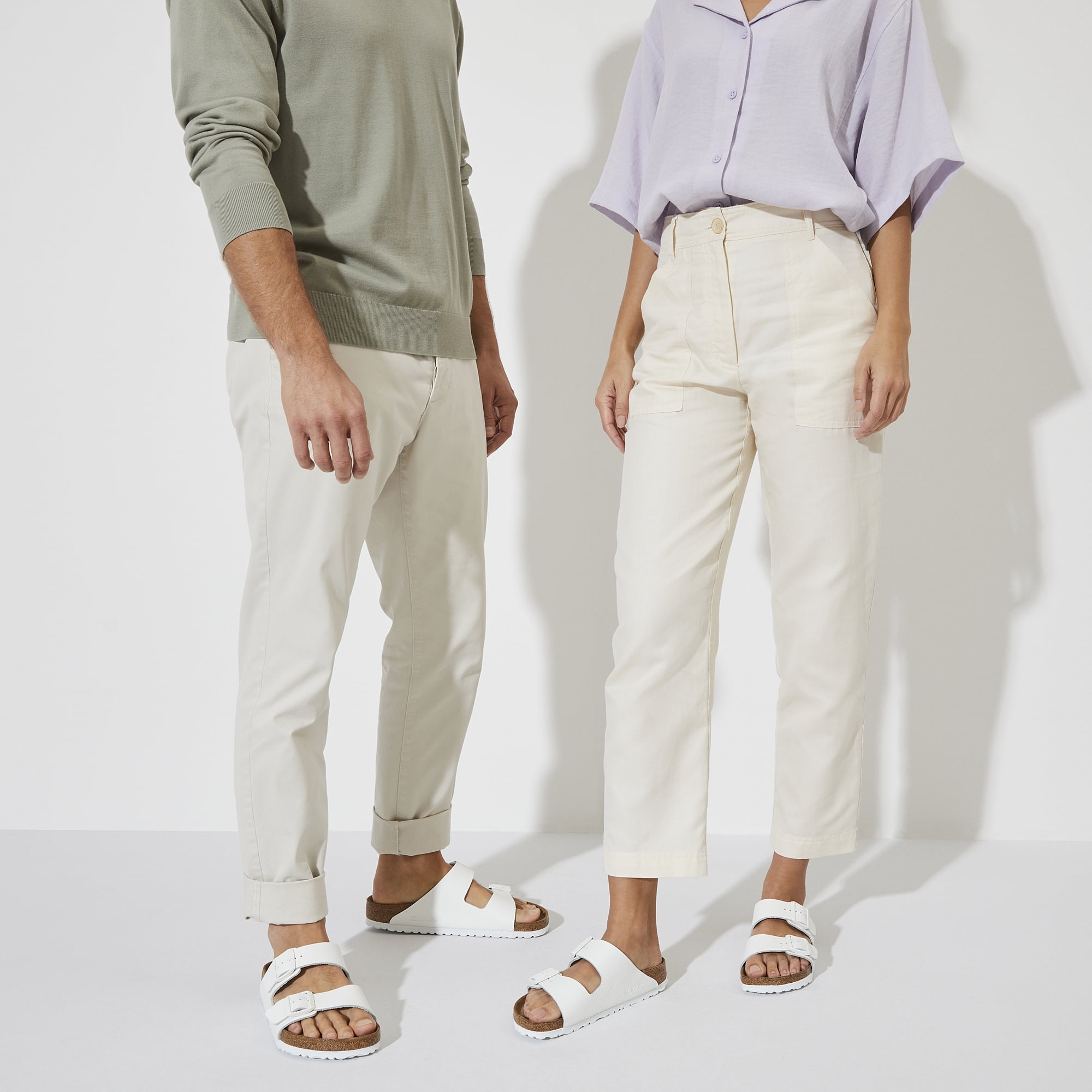 Birkenstock Arizona Soft Footbed White Leather Sandals – Unisex Two-Strap Slides with Contoured Cork-Latex Footbed Support