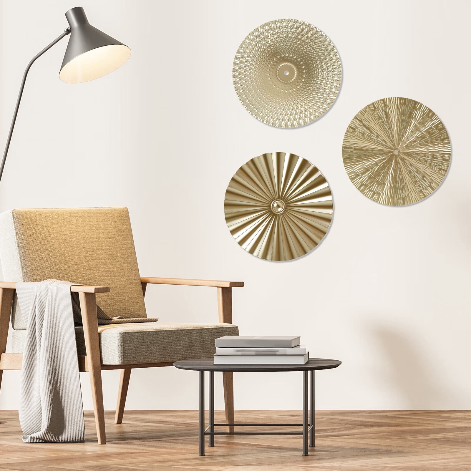 EUWBSSR 3Pcs Metal Plate Wall Decor Gold Disc Wall Art Modern Style Abstract Wall Decorations Gold Wall Art Hanging Sculptures for Living Room Bedroom