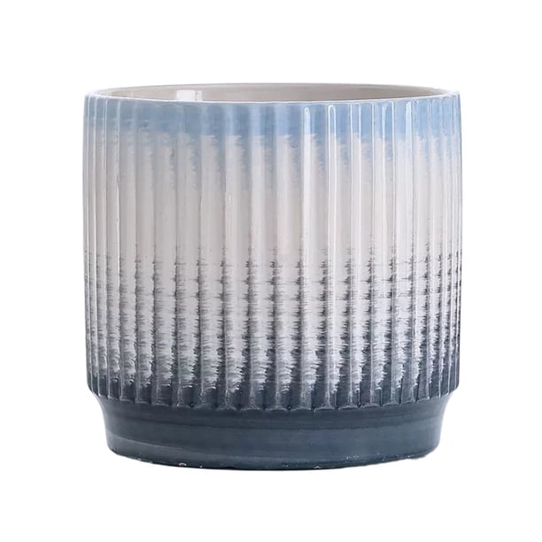 Macetas cilíndricas de cerámica grandes, líneas simples, macetas de colores degradados, sala de estar, balcón, plantas suculentas, plantas verdes, maceteros