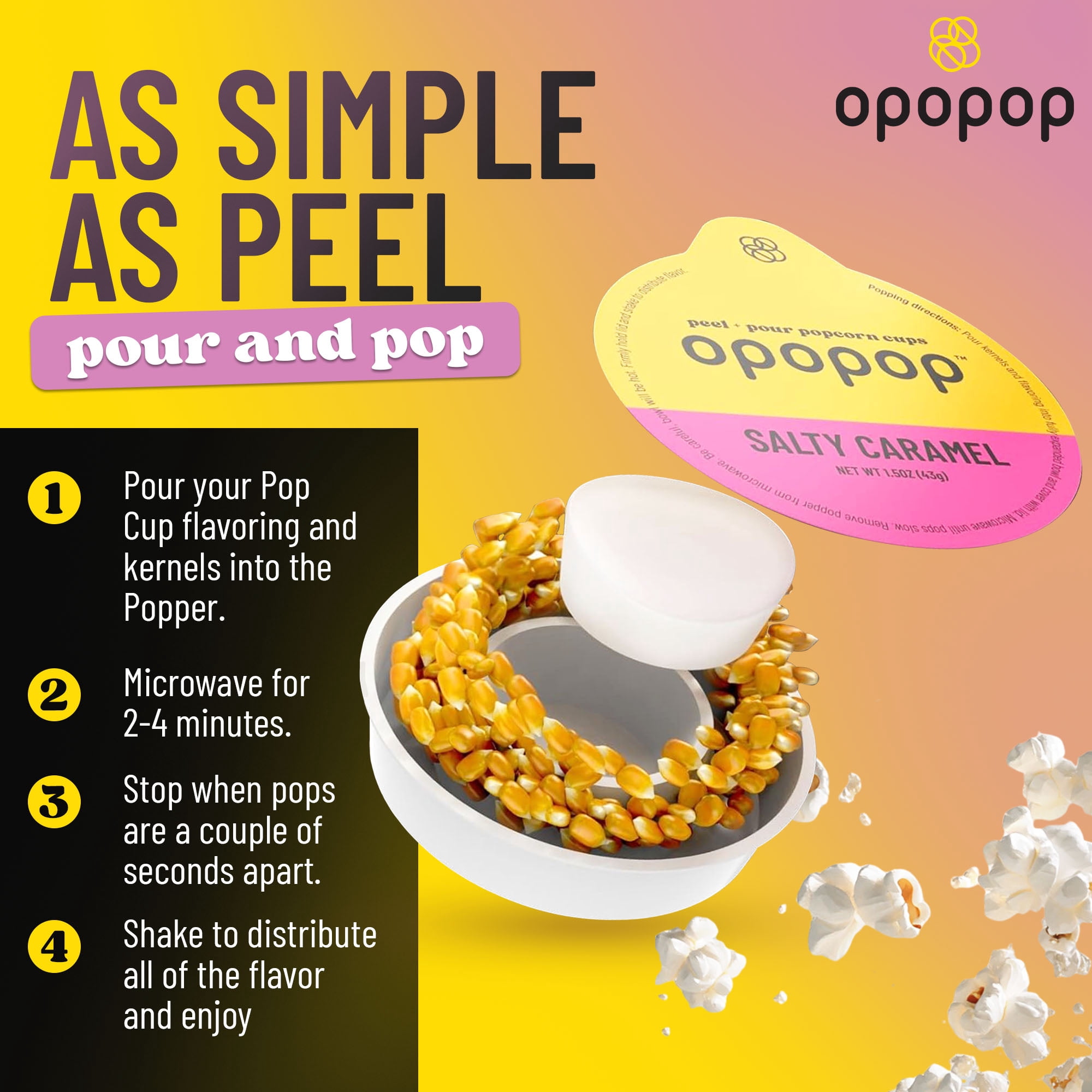 Opopop Microwave Popcorn Variety 4-pack Gourmet Popcorn Kit, Collapsible Silicone Popper, Gluten Free Snacks, BPA Free, Dishwasher Safe, New Flavors