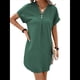 thumbnail image 3 of Vestido Camisero Informal de Verano para Mujer, con Cuello en V, Corta, Plisado, Liso, Holgado y con Botones. Verde XXL, 3 of 7