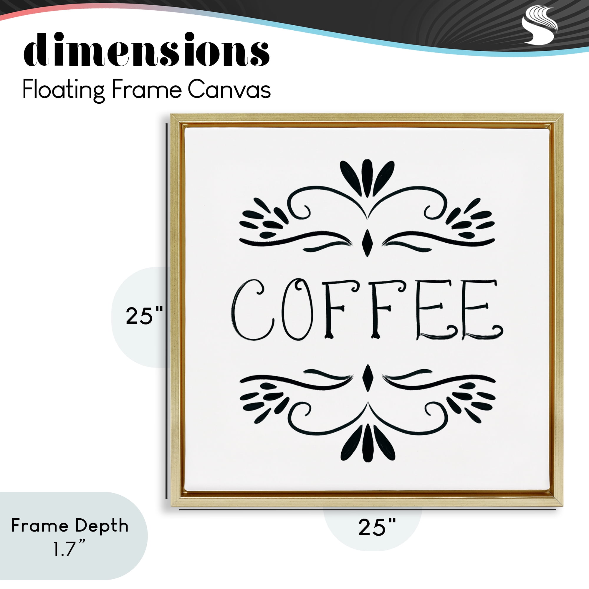 Stupell Industries Coffee with Floral Emblems Gold Framed Floater Canvas Wall Art, design by Lucille Price