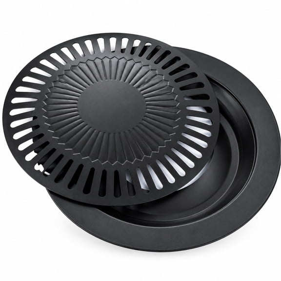 Korean Style Stovetop BBQ Grill Pan – Stainless Steel Non-Stick Round Roasting Pan for Indoor Cooking and Outdoor Camping, Versatile Grill Pan for Stovetop and Grill