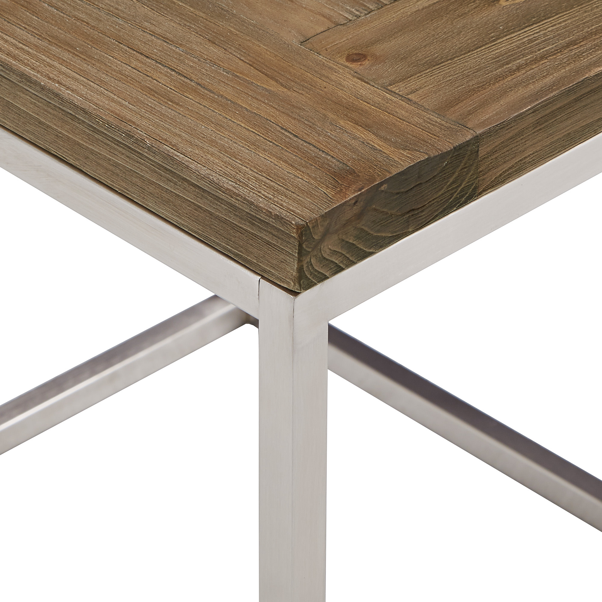 Weston Home Jana Stainless Steel Rectangular End Table, Light Pine Finish Top