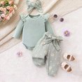 thumbnail image 2 of NOLDARES Newborn Baby Girl Clothes Infant Romper Fall Winter Outfits Gifts for Girls Cute Bell Bottoms Pant Sets 3Pc(Light Green,12-18 M), 2 of 9