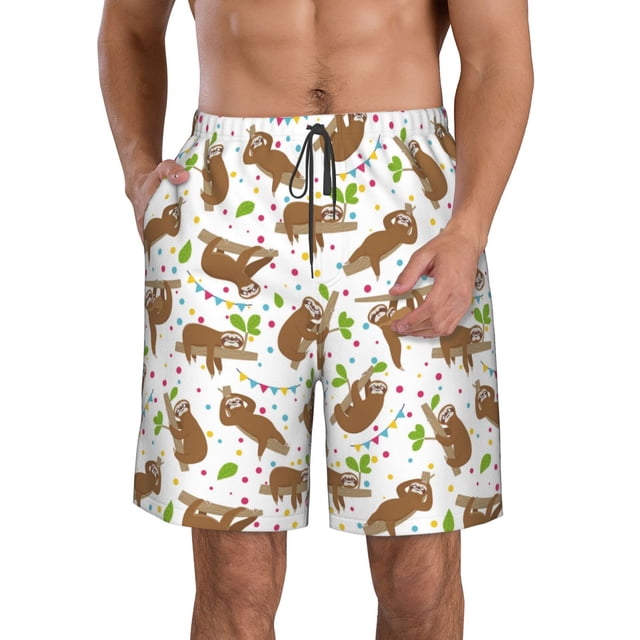 Balery Cute Sloth Traje de Baño Estilo Hawaiano para Hombre, Shorts de Secado Rápido con Bolsillos-3X-Large