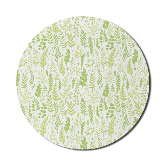 Leaves Mouse Pad for Computers, Foliage Pattern in Green Shades Woodland Simplistic Summer Plants, Round Non-Slip Thick Rubber Modern Gaming Mousepad, 8" Round, Lime Green Pale Green, by Ambesonne