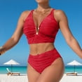 thumbnail image 5 of Ashirexll Women's Bikini Swimsuits Ruched Deep V High Waisted Two Piece Bikinis Solid Color Casual Beach Swimwear, 5 of 7