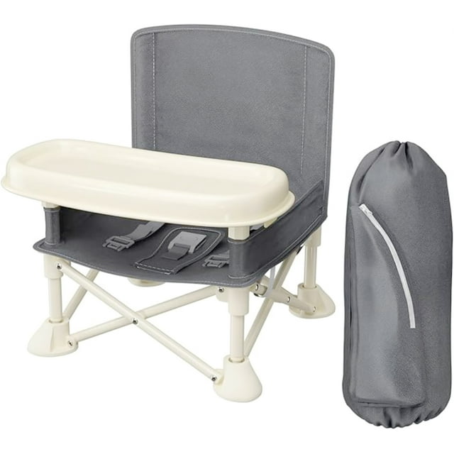 Greenwalnut Portable Baby Chair | Camp Chair | Booster Seat With Removable Tray (Grey)