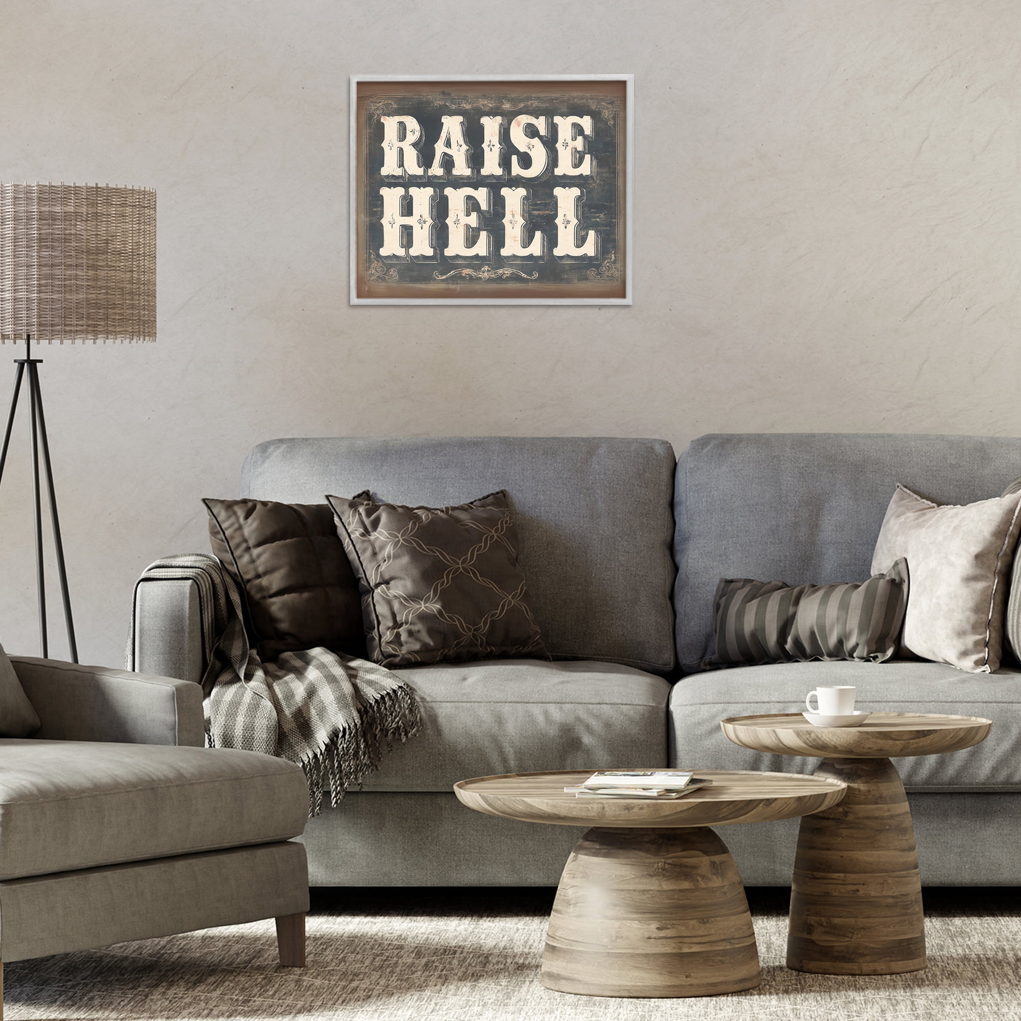 Stupell Industries Raise Hell Vintage Western Gray Framed Giclee Art, design by Arlington Prints