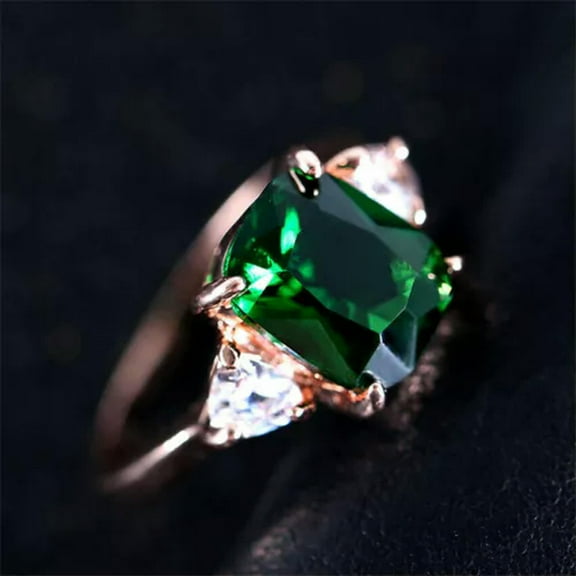 HOOUN Gorgeous 18K Yellow Gold Plated Jewelry Women Green Wedding Rings Size 6-10-7-Green#5