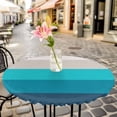 thumbnail image 3 of Ombre Teal Blue Stripes Elastic Fitted Round Table Cover Gradient Color Waterproof Outdoor Tablecloth for Holiday Party, Picnic, Patio & Dining Fits Tables Up to 45"-54", 3 of 8