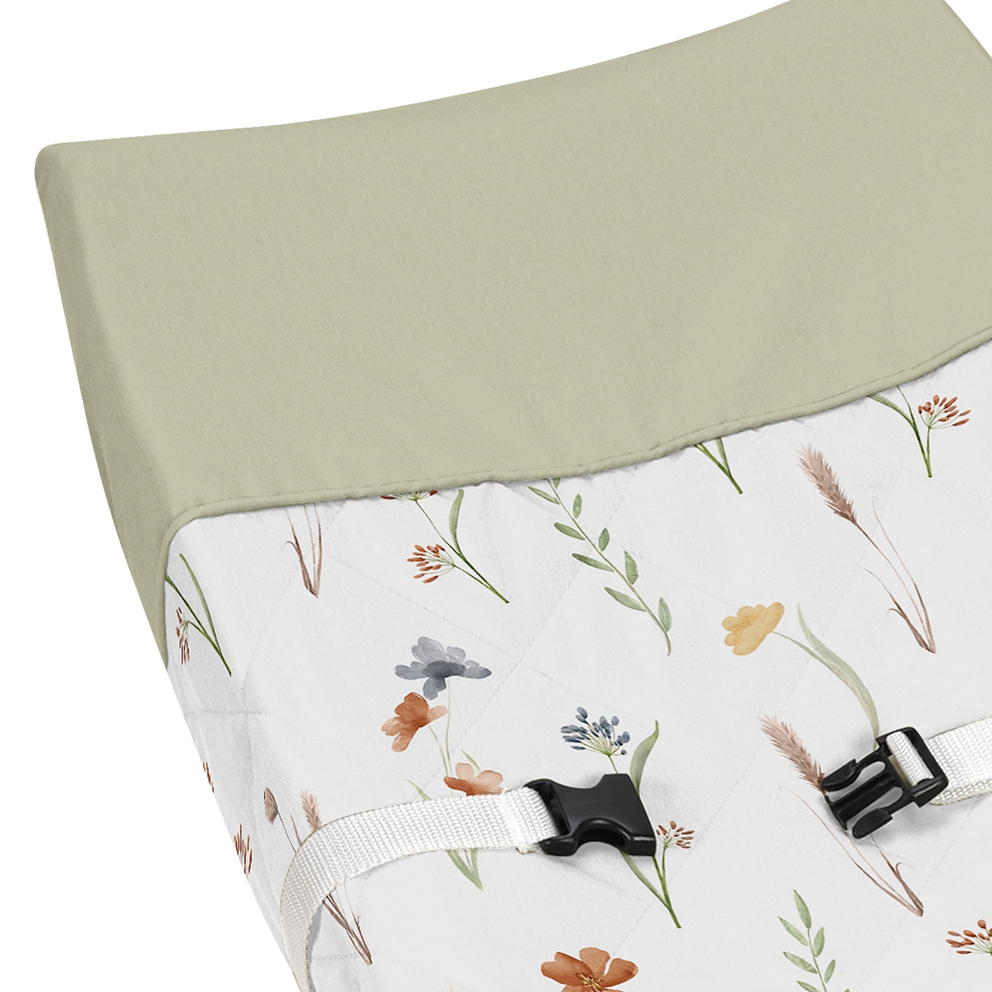 Sweet Jojo Designs Watercolor Floral Garden Green Blue and Orange Changing Pad Cover