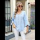 thumbnail image 5 of Camiseta de Mujer con Cuello en V, Mangas 3/4 con Volantes y Ojales, Blusa Informal, Estilo Túnica, Tendencia 2025 Azul XL, 5 of 9